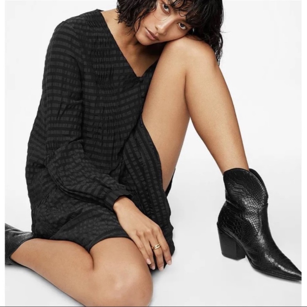 ANINE BING Easton Crocodile Textured Leather Boot With A Western Vibe (LAST ONE) - Picture 10 of 16